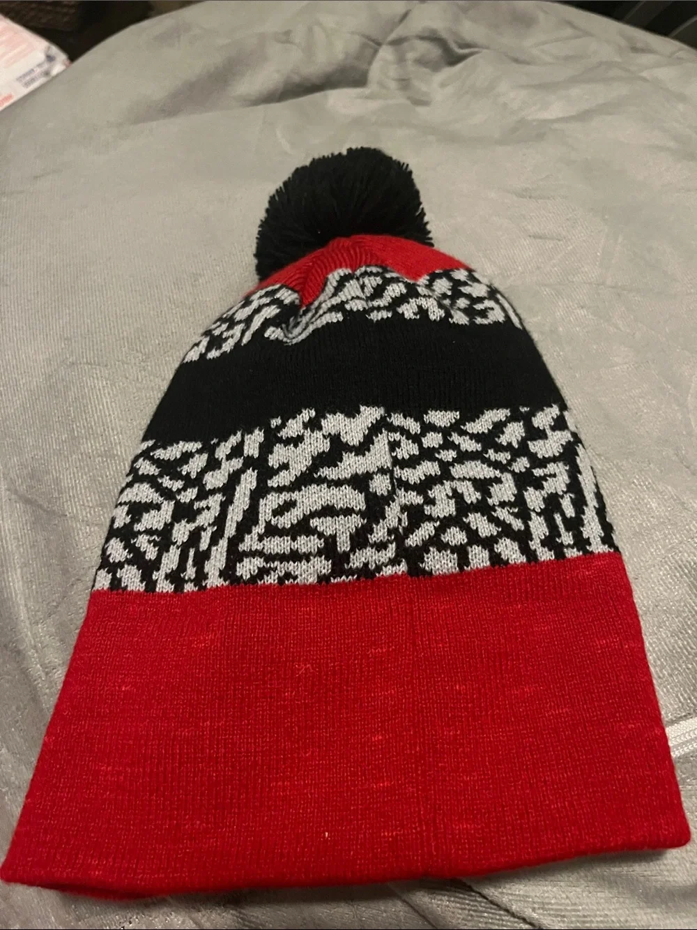 Jordan Red, Black & White Pom Knit Beanie for Kids